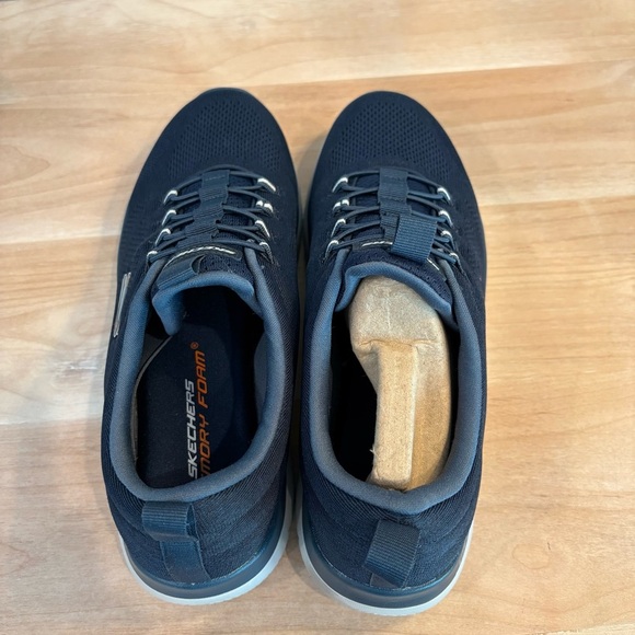 Men's 10 Skechers Memory Foam Navy Blue Slip on Athletic Sport Walking Shoes - Picture 5 of 6